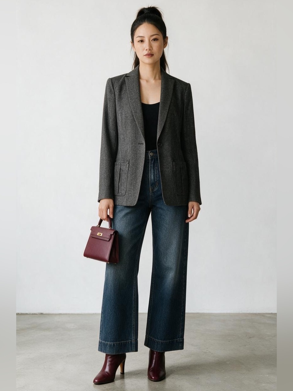 Ann Taylor Wool Blend Charcoal Gray Blazer Size 6